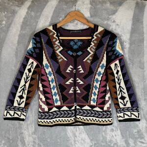 Peruvian Connection 100% Prima Cotton Colorful Tribal Print ButtonUp Cardigan XS
